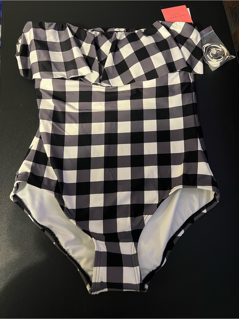 NWT Kate Spade Black and White Checkered One-Piece Swimsuit
